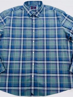 UNTUCKIT Wrinkle-Free 100% Cotton Plaid Button Front Casual Shirt, XXL, EUC
